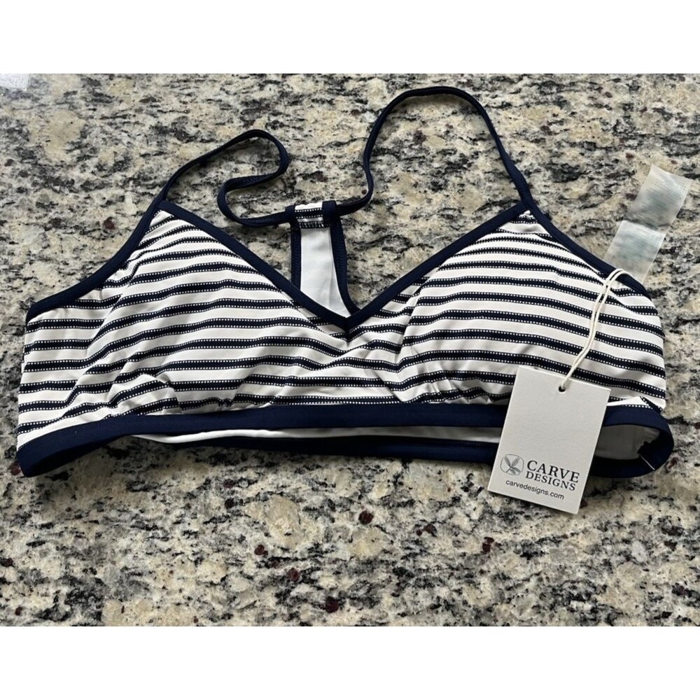 NWT Carve Designs Womens Stinson Bikini Top XL Pullover Blue & White Stripe NEW